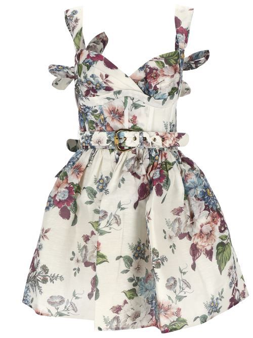 White/multicolour linen-silk blend organza floral print dress Zimmermann | 5159DMATIVORY PRINT